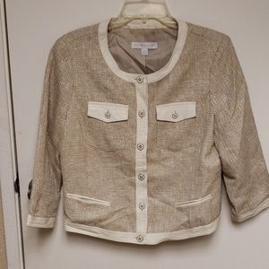 Tweed and faux leather trimmed blazer